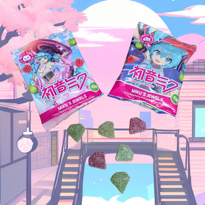 Miku's Jewels by Kawaji - Hatsune Miku Raspberry and Lime Gummies - 48g bag