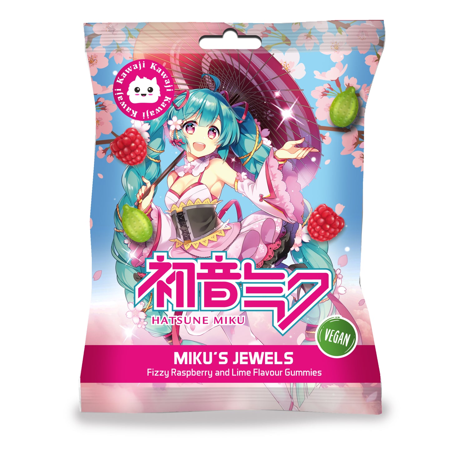 Miku's Jewels by Kawaji - Hatsune Miku Raspberry and Lime Gummies - 48g bag